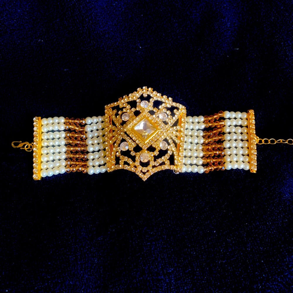 Indian Pakistani Fancy Gold and White Bracelet Jewelry